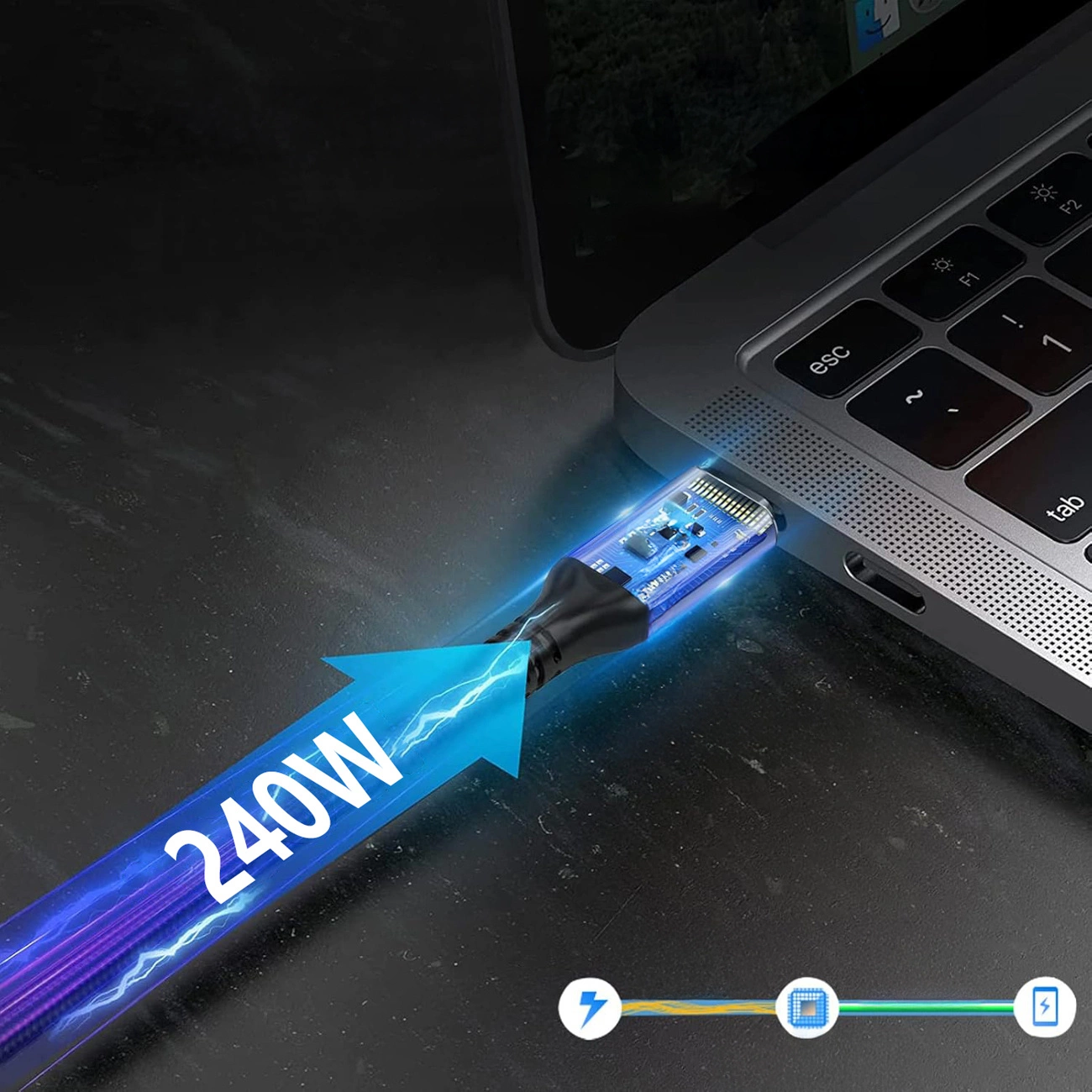 Kabel za prijenos podataka i punjenje USB-C - USB-C WZK WPS-UY42S, 240W, 2m, Crni