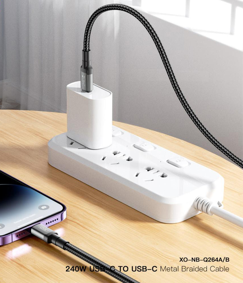 Kabel za podatke i punjenje USB-C - USB-C XO Design NB-Q264B, 240W, 2m, Crni
