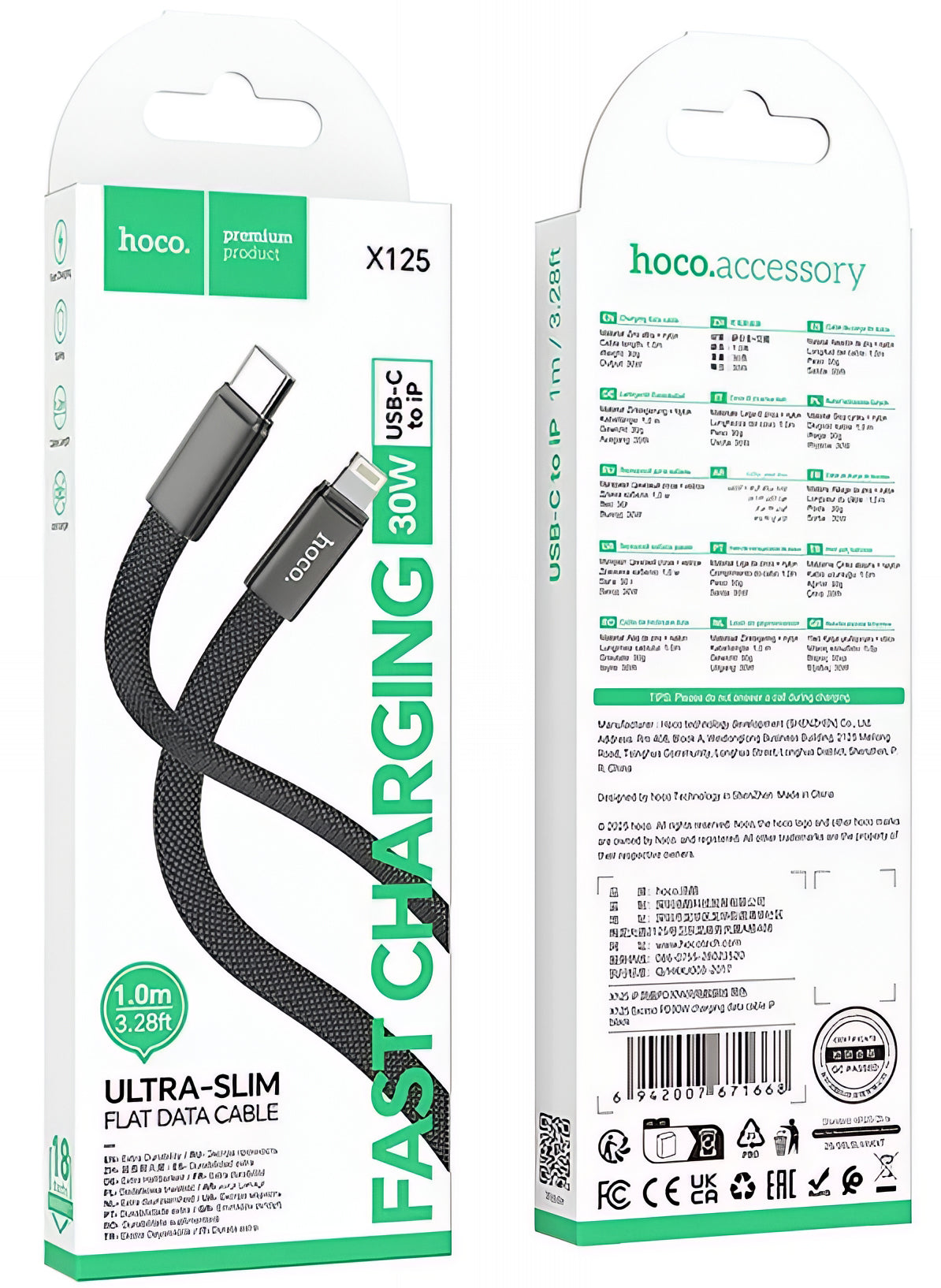 Kabel za podatke i punjenje USB-C - Lightning HOCO X125, 30W, 1m, Crni