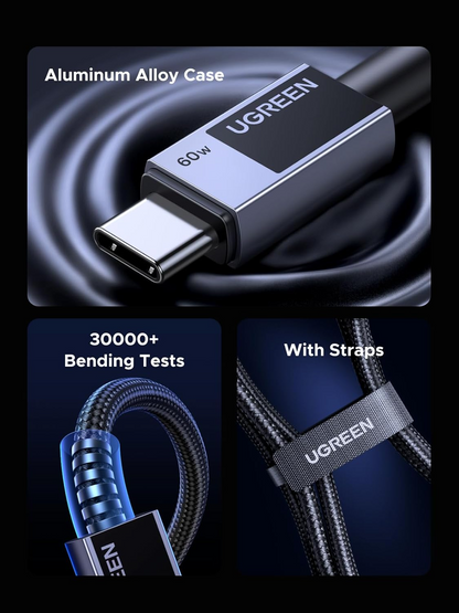 Kabel za podatke i punjenje USB-C - USB-C UGREEN L524, 60W, 2m, Sivi