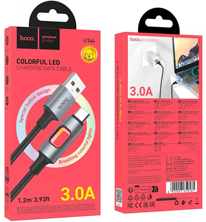 Kabel za podatke i punjenje USB-A - USB-C HOCO U144 Led, 18W, 1.2m, Crni