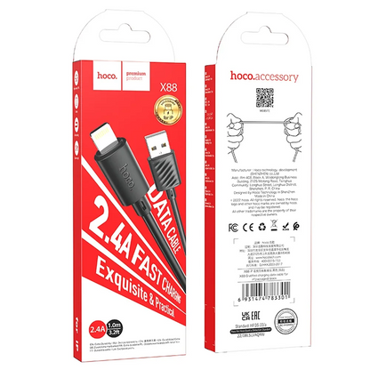 Kabel za Prijenos Podataka i Punjenje USB-A - Lightning HOCO X88, 18W, 1m, Crni