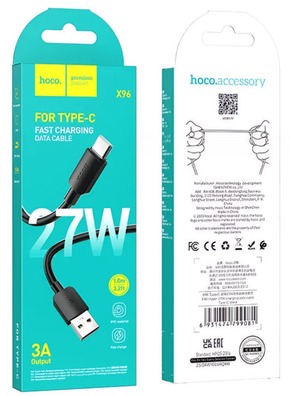 Kabel za prijenos podataka i punjenje USB-A - USB-C HOCO X96, 27W, 1m, Crni
