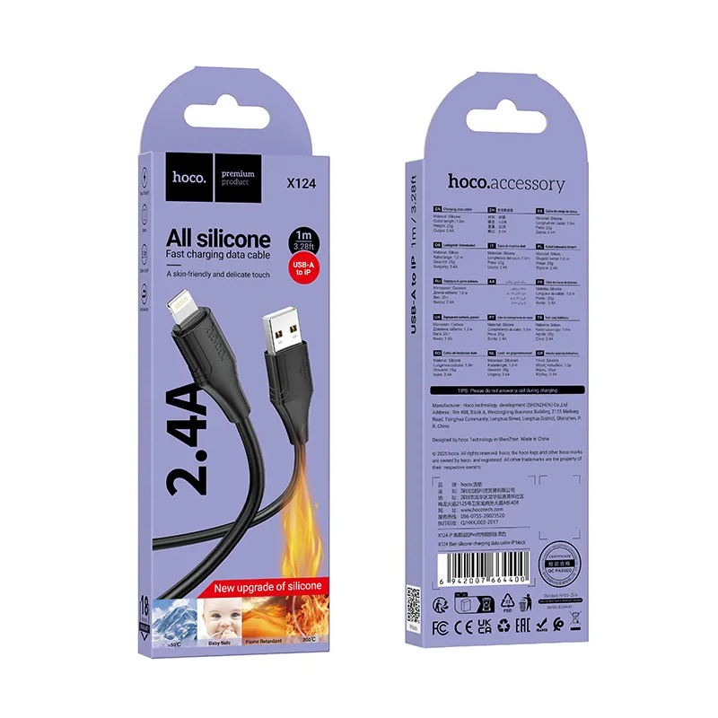 USB-A - Lightning kabel za prijenos podataka i punjenje HOCO X124, 18W, 1m, Crna