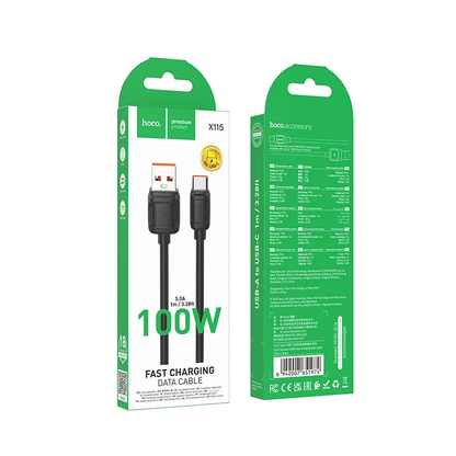 Kabel za prijenos podataka i punjenje USB-A - USB-C HOCO X115, 100W, 1m, Crni