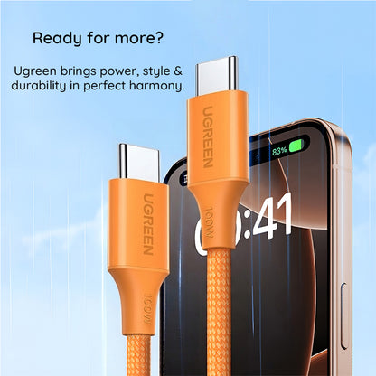 Kabel za prijenos podataka i punjenje USB-C - USB-C UGREEN L502, 100W, 1m, Narančasta
