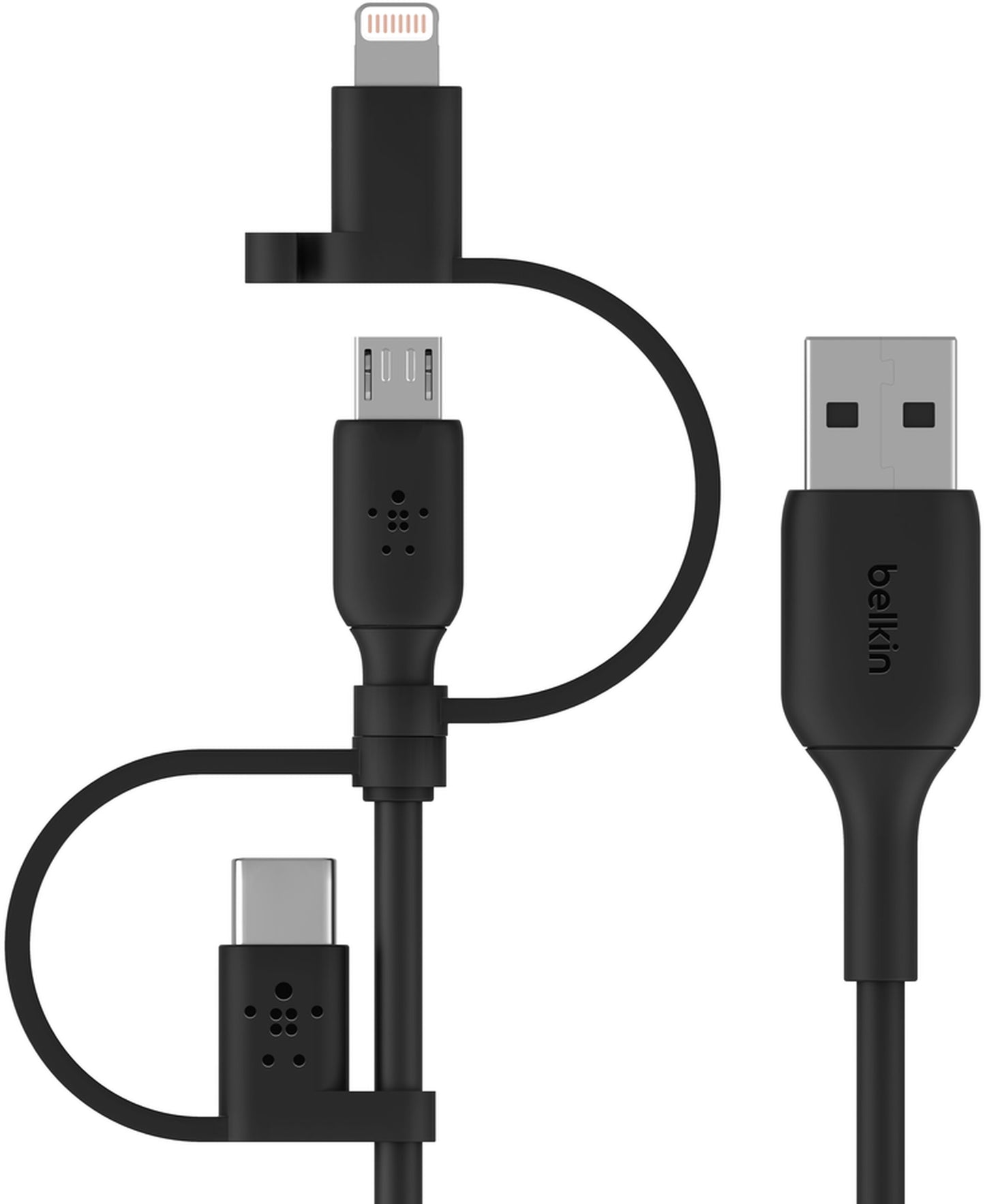 Kabel za prijenos podataka i punjenje USB-A - Lightning / microUSB / USB-C Belkin BoostCharge, 1m, Crni CAC001bt1MBK