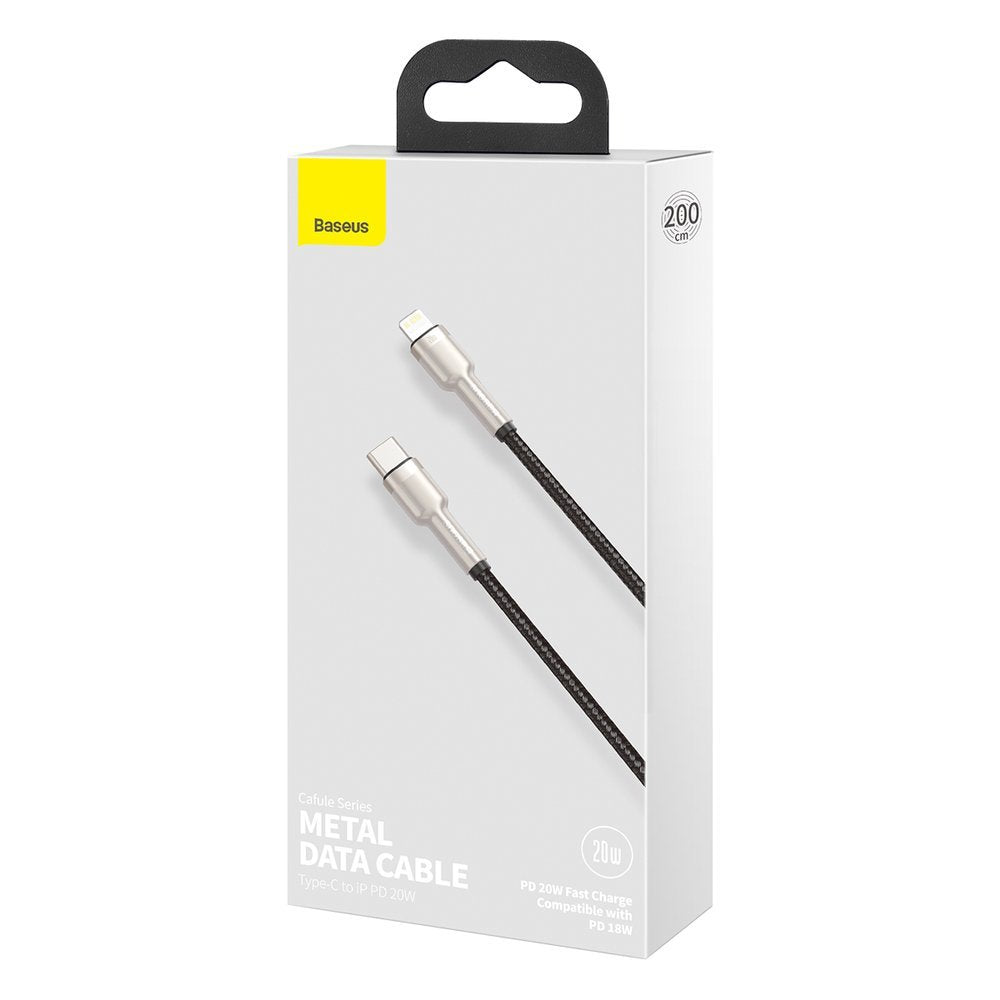 Kabel za podatke i punjenje USB-C - Lightning Baseus Cafule Metal Series, 20W, 2m, Crni CATLJK-B01