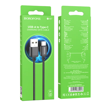 Kabel za Prijenos Podataka i Punjenje USB-A - USB-C Borofone BX87 Sharp, 60W, 1m, Crni