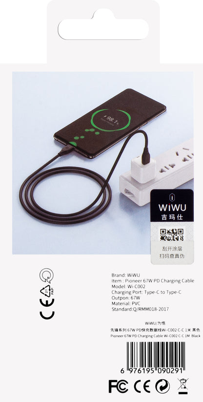 Kabel za Prijenos Podataka i Punjenje USB-C - USB-C WiWu Wi-C002, 67W, 1m, Crni