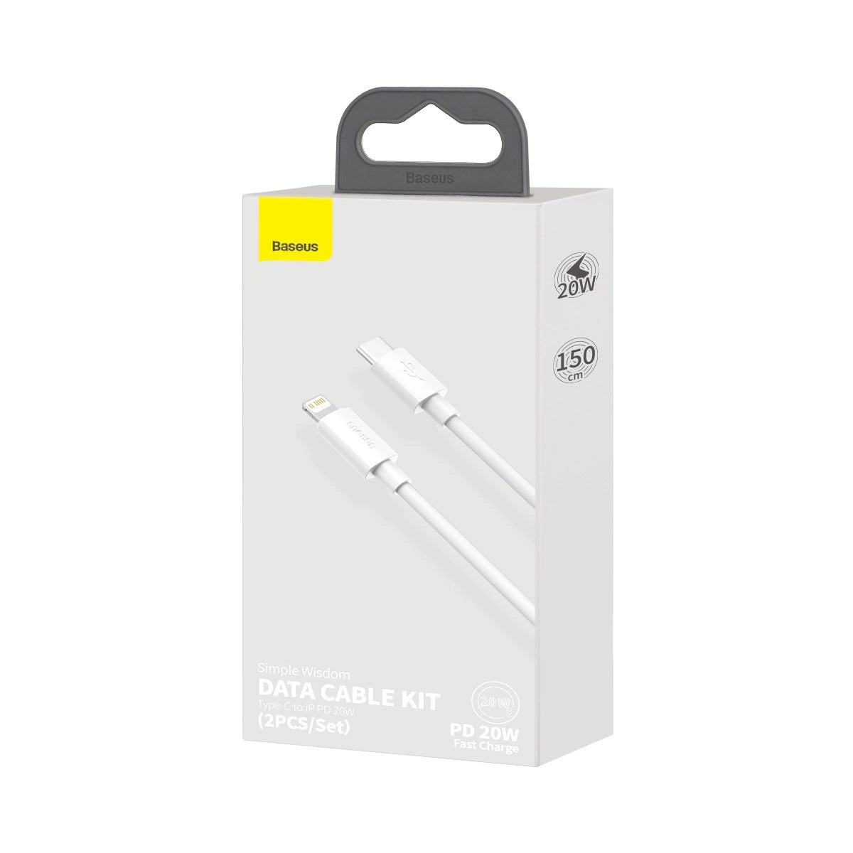 Kabel za Prijenos Podataka i Punjenje USB-C - Lightning Baseus Simple Wisdom, 20W, 1.5m, Set 2 komada, Bijeli