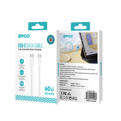 Kabel za podatke i punjenje USB-C - USB-C BWOO BO-X284, 60W, 1m, Bijeli