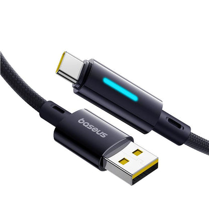 Kabel za podatke i punjenje USB-A - USB-C Baseus Lit Button Control, 100W, 1m, Crni P10379002121-00