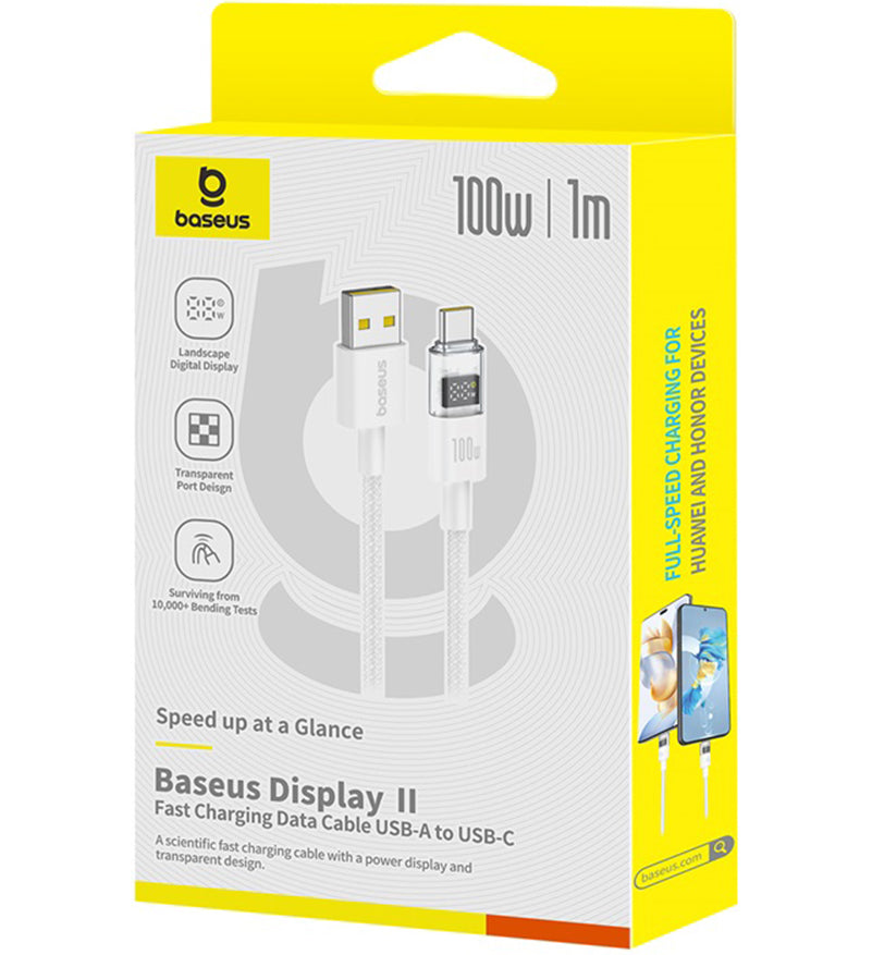 Kabel za podatke i punjenje USB-A - USB-C Baseus Display 2, 100W, 1m, Bijeli P10382701211-00