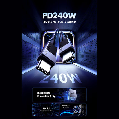 Kabel za prijenos podataka i punjenje USB-C - USB-C UGREEN L513, 240W, 2m, Crni