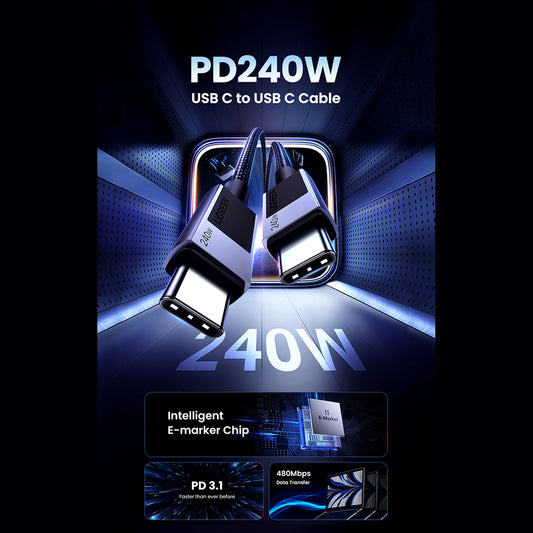 Kabel za prijenos podataka i punjenje USB-C - USB-C UGREEN L513, 240W, 2m, Crni