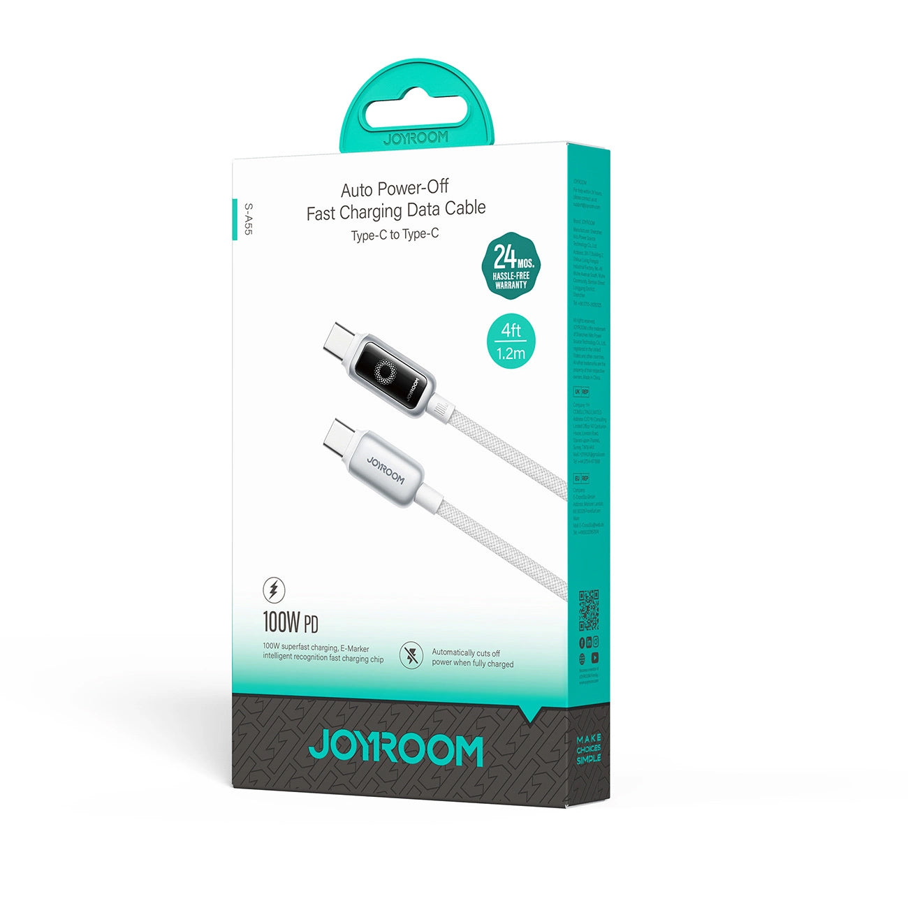 Kabel za podatke i punjenje USB-C - USB-C Joyroom S-A55 StarFlight Display, 100W, 1.2m, Bijeli