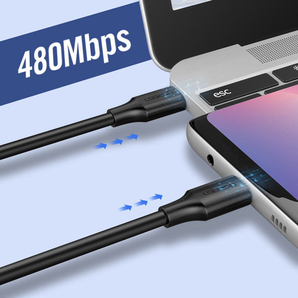 Kabel za Prijenos Podataka i Punjenje USB-C - USB-C UGREEN US286, 60W, 2m, Crni