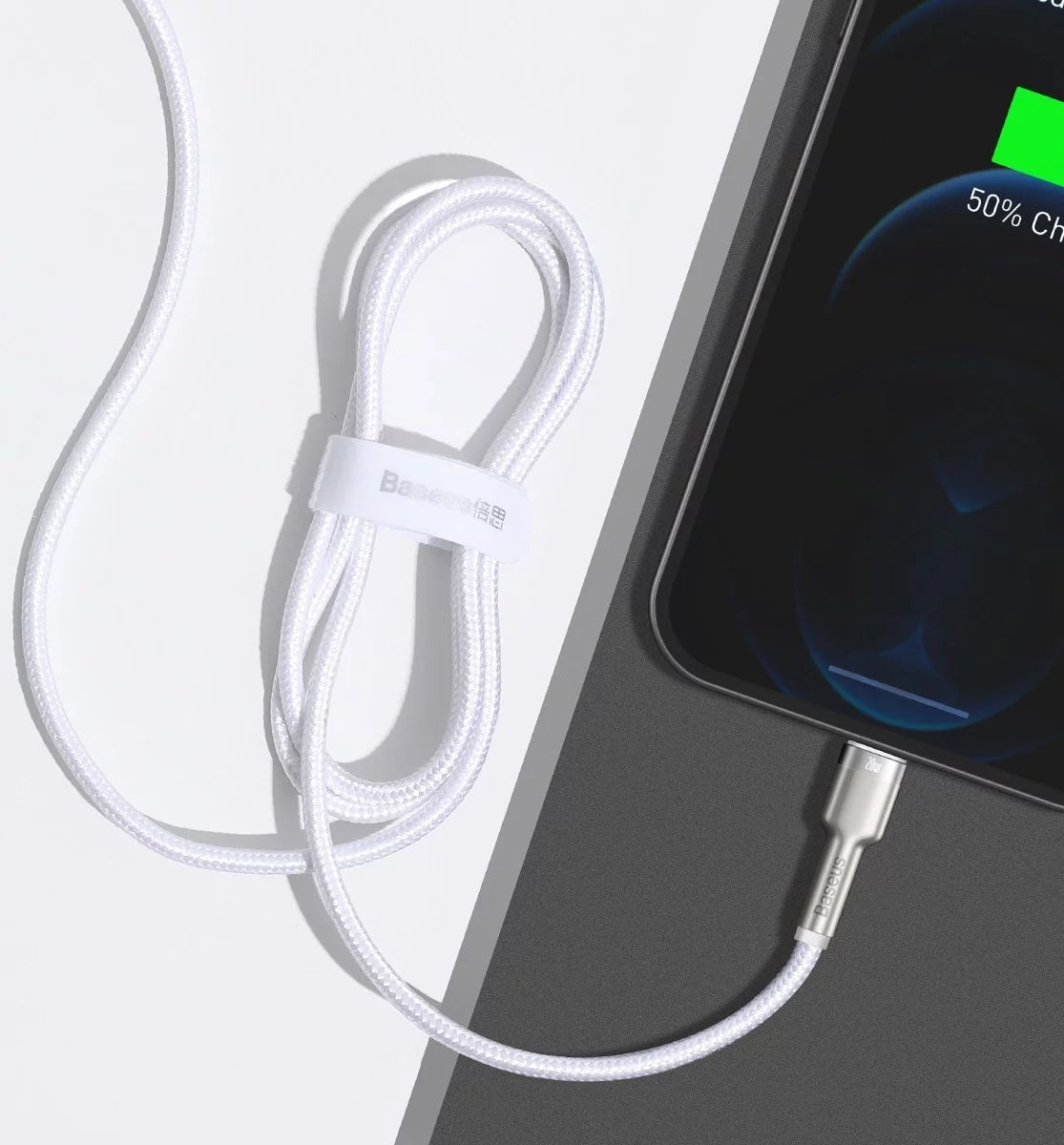 Kabel za Prijenos Podataka i Punjenje USB-C - Lightning Baseus Cafule Metal Series, 20W, 1m, Bijeli CATLJK-A02