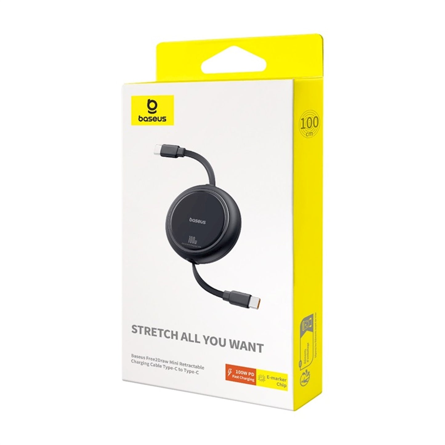 Kabel za Prijenos Podataka i Punjenje USB-C - USB-C Baseus Free2Draw Mini Povlačni, 100W, 1m, Crni P10364500111-00
