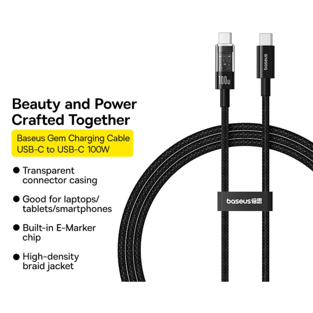 Kabel za prijenos podataka i punjenje USB-C - USB-C Baseus Gem, 100W, 1m, Crni P10373000111-00