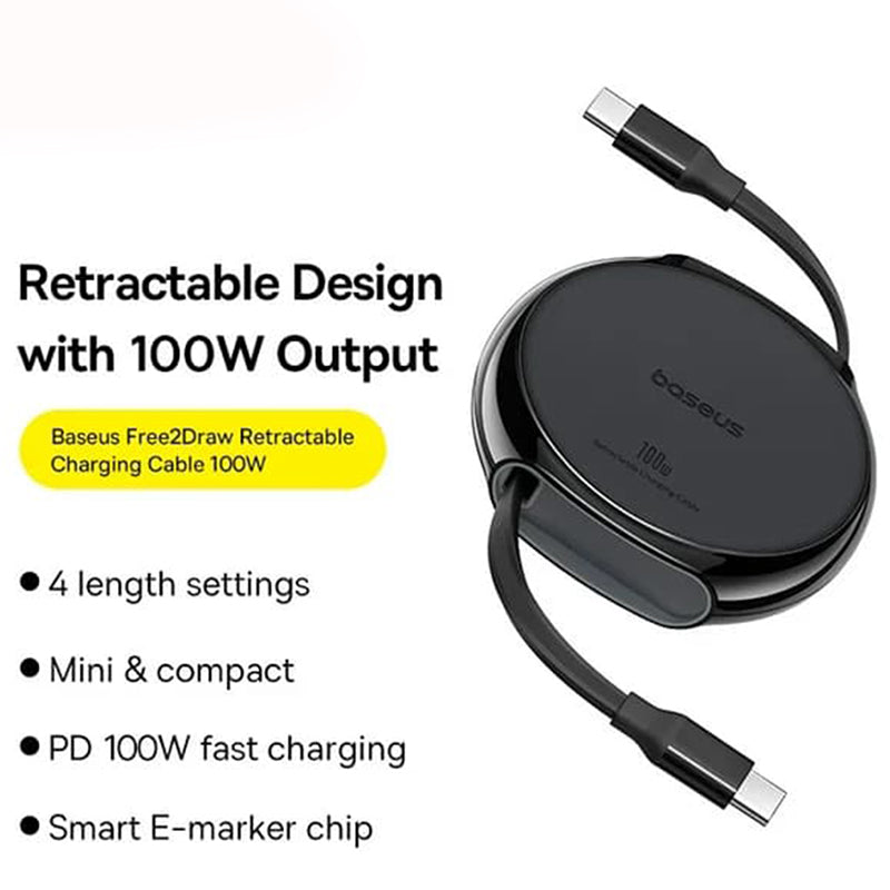 Kabel za podatke i punjenje USB-C - USB-C Baseus Pathfinder Retractable, 100W, 1m, Crni P10368400111-00