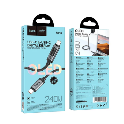 Kabel za podatke i punjenje USB-C - USB-C HOCO Display U148, 240W, 1.2m, Crni