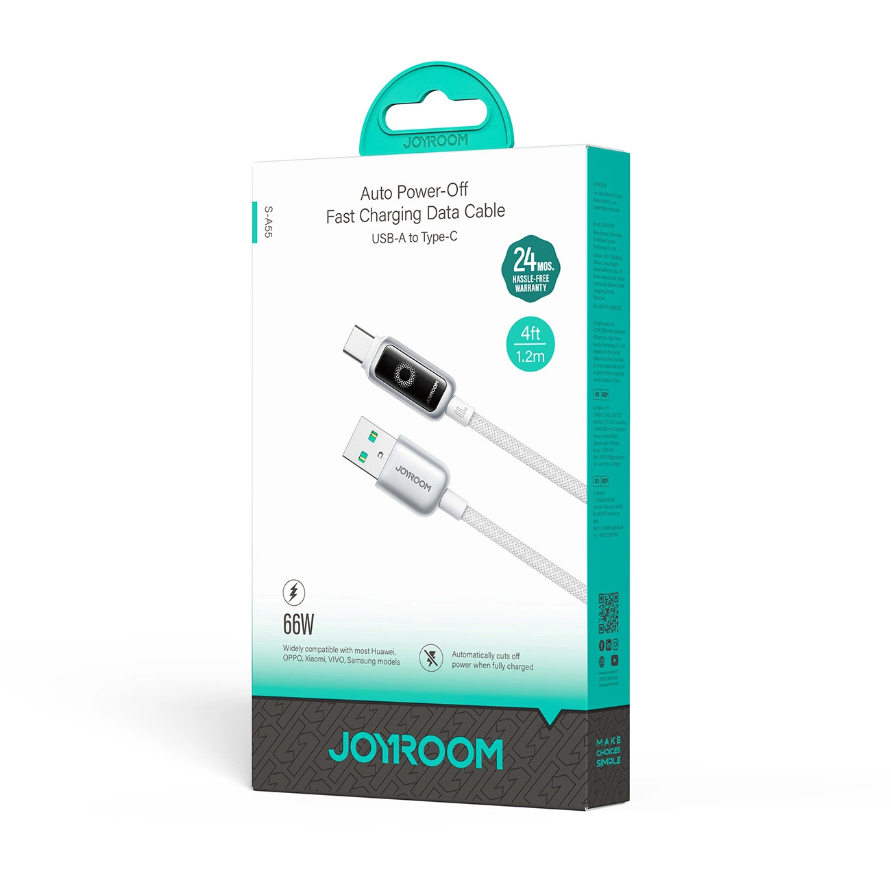 Kabel za podatke i punjenje USB-A - USB-C Joyroom S-A55 StarFlight Display, 66W, 1.2m, Bijeli