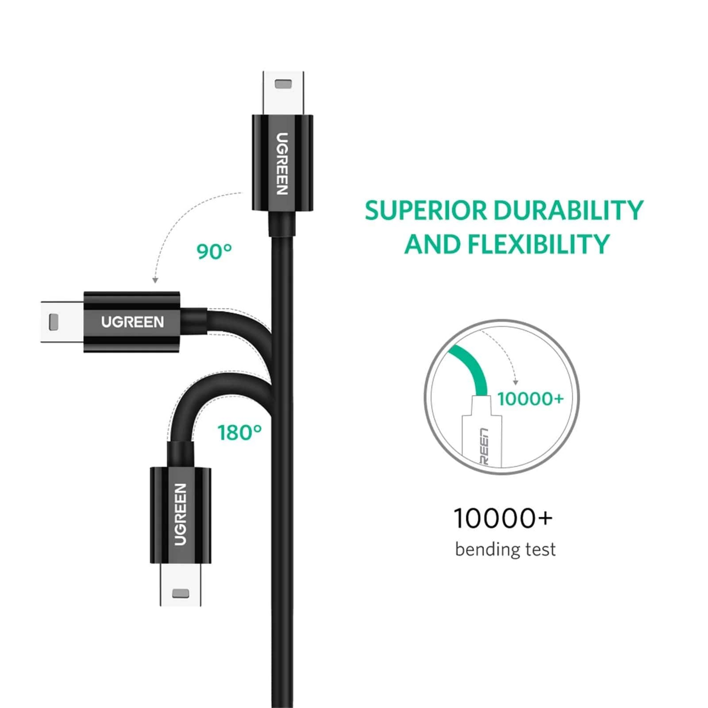 Kabel za podatke i punjenje USB-C - miniUSB UGREEN US242, 18W, 1m, Crni