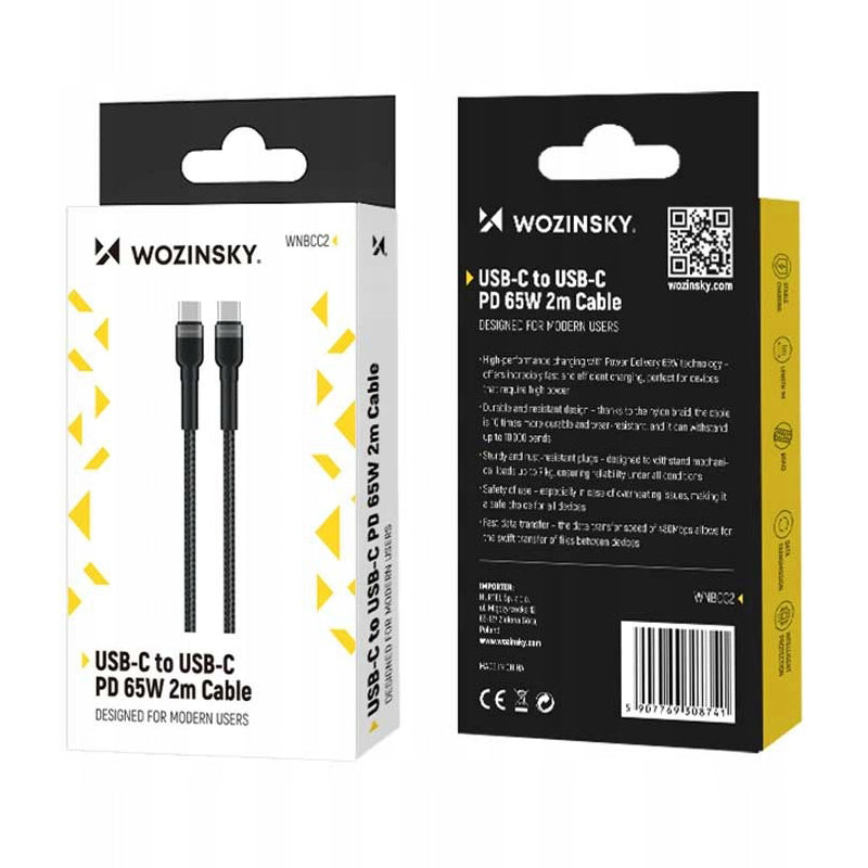 Kabel za podatke i punjenje USB-C - USB-C WZK WNBCC2, 65W, 2m, Crni