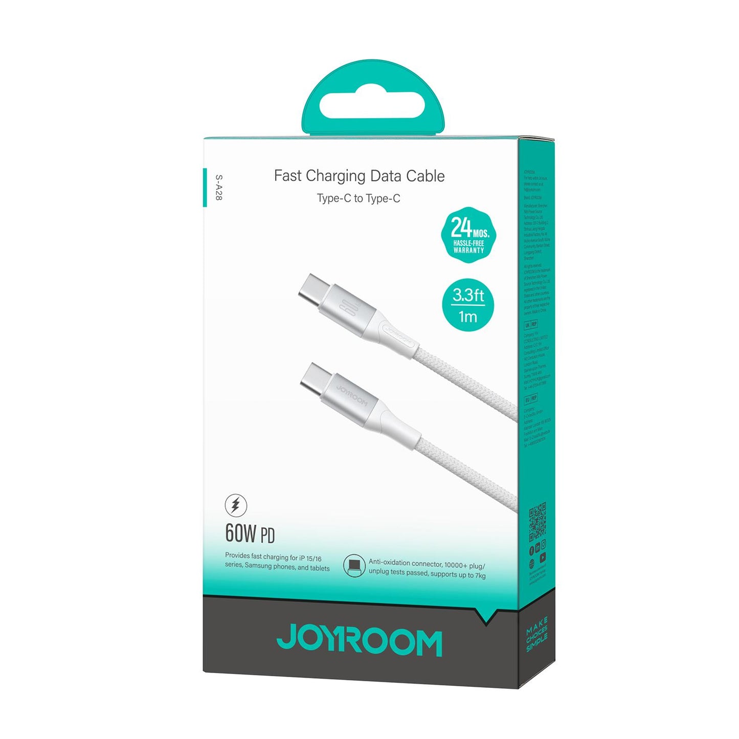 Kabel za podatke i punjenje USB-C - USB-C Joyroom S-A28 Flash, 60W, 1m, Bijeli