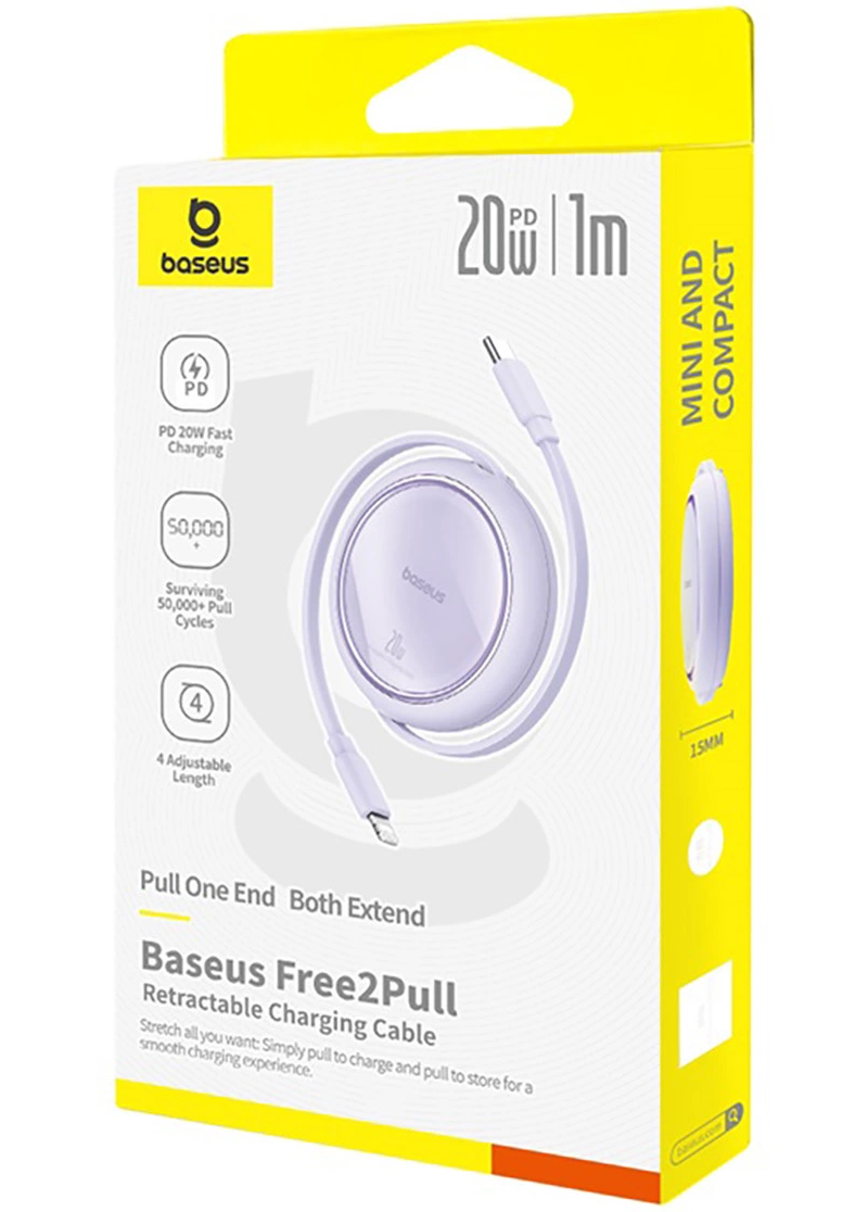 Kabel za prijenos podataka i punjenje USB-C - Lightning Baseus Free2Pull Mini Retractable, 20W, Ljubičasta P10364501511-00