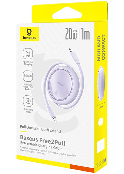Kabel za prijenos podataka i punjenje USB-C - Lightning Baseus Free2Pull Mini Retractable, 20W, Ljubičasta P10364501511-00