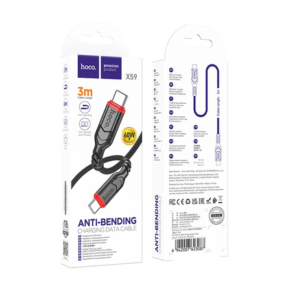 USB-C - USB-C kabel za prijenos podataka i punjenje HOCO X59 Victory, 60W, 3m, Crna