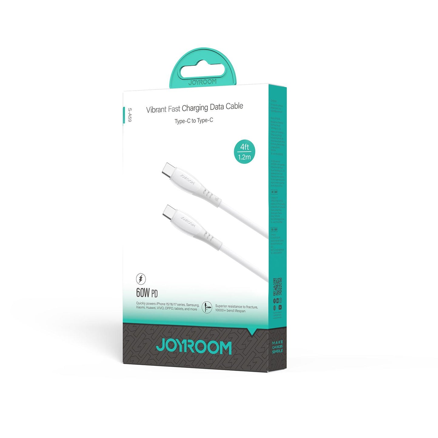 Kabel za podatke i punjenje USB-C - USB-C Joyroom S-A59 Vibrant, 60W, 1.2m, Bijeli