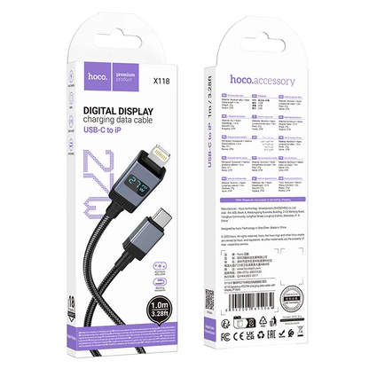 Kabel za podatke i punjenje USB-C - Lightning HOCO X118 Display, 27W, 1m, Crni