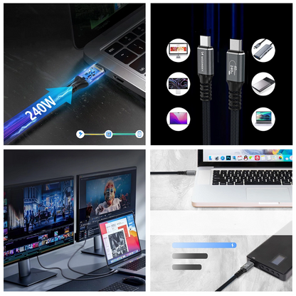 Kabel za prijenos podataka i punjenje USB-C - USB-C WZK WPS-UY42S, 240W, 2m, Crni