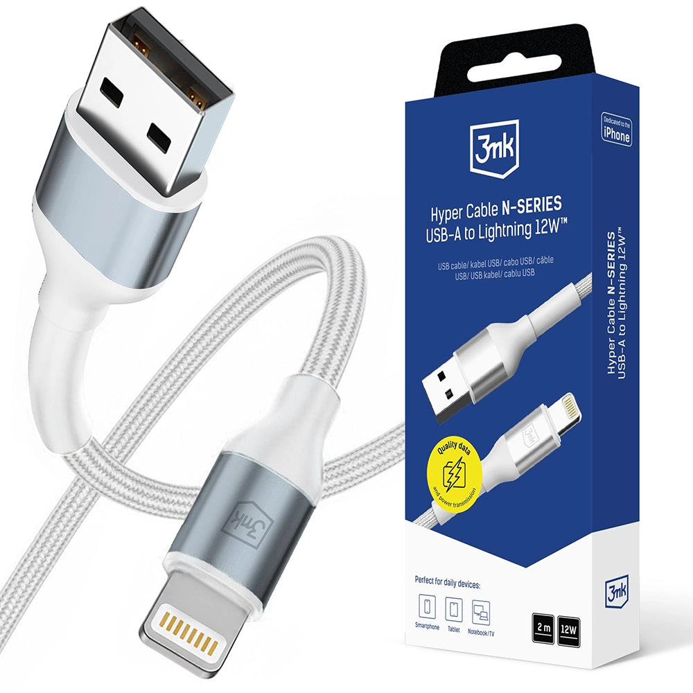 Kabel za podatke i punjenje USB-A - Lightning 3MK Hyper N, 12W, 2m, Bijeli
