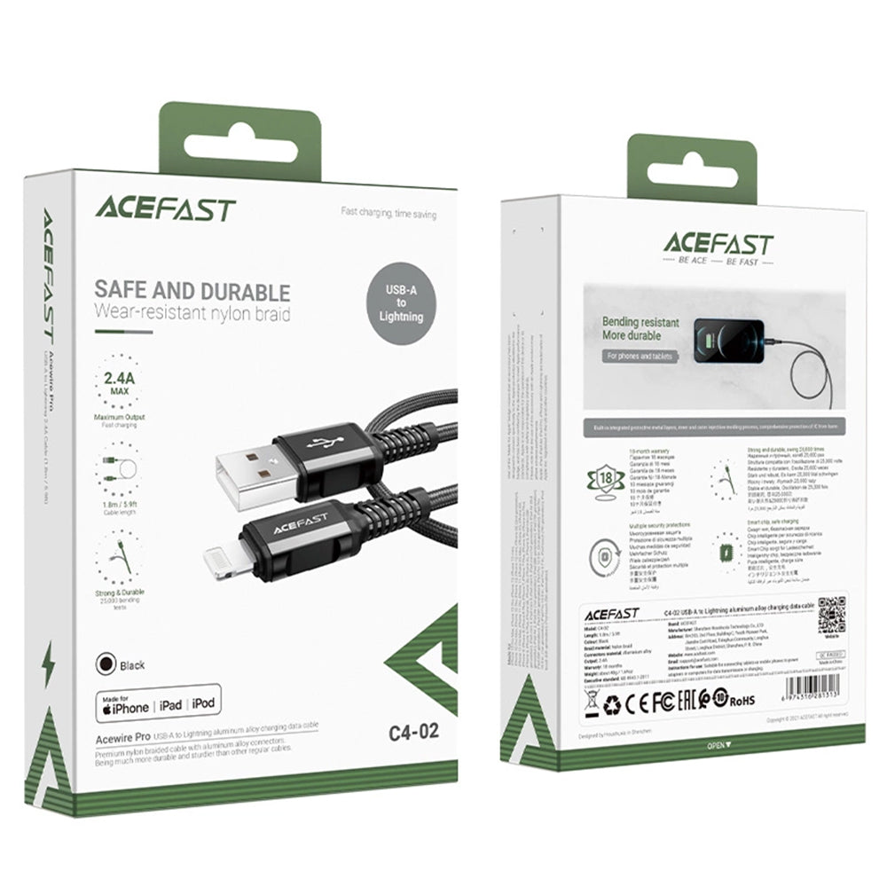 Kabel za podatke i punjenje USB-A - Lightning Acefast C4-02, 18W, 1.8m, Crni