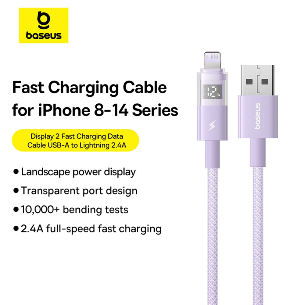 Kabel za podatke i punjenje USB-A - Lightning Baseus Display 2, 12W, 1m, Ljubičasti P10382700511-00