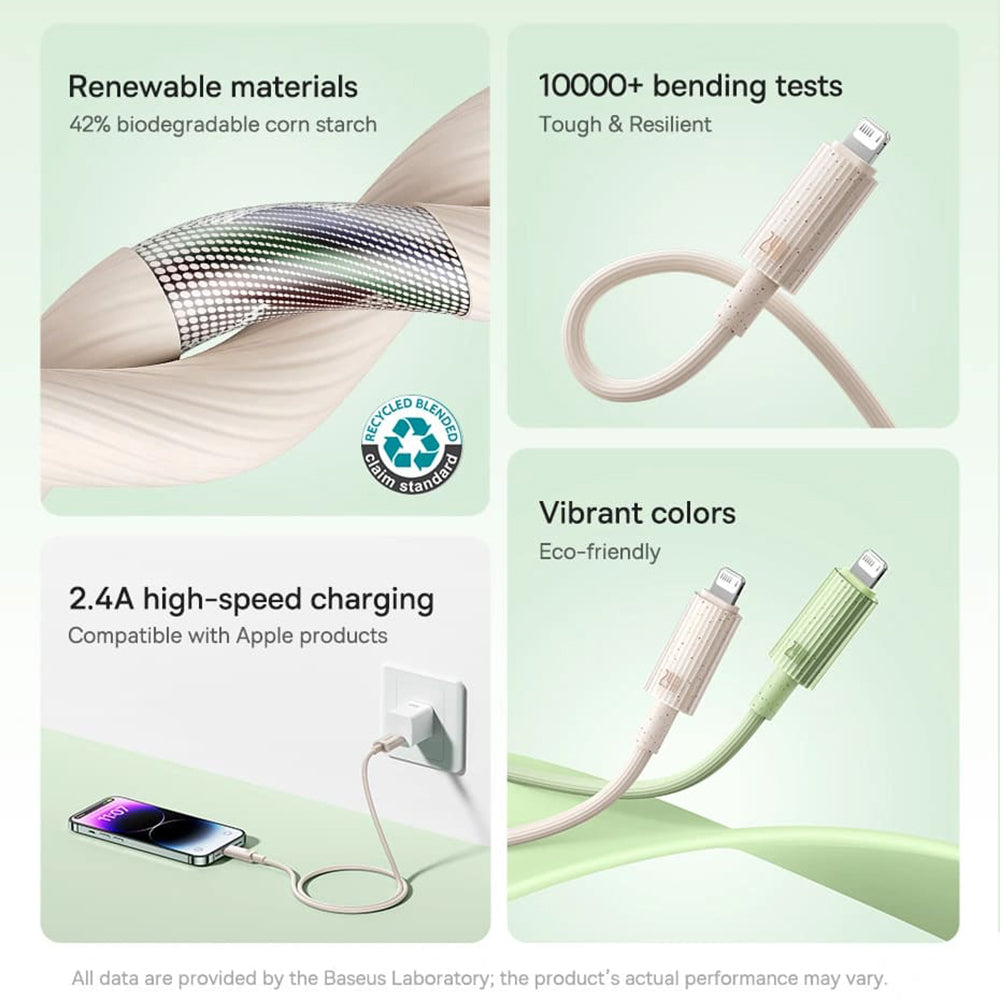 Kabel za podatke i punjenje USB-A - Lightning Baseus Habitat, 18W, 2m, Zelen P10360200631-01