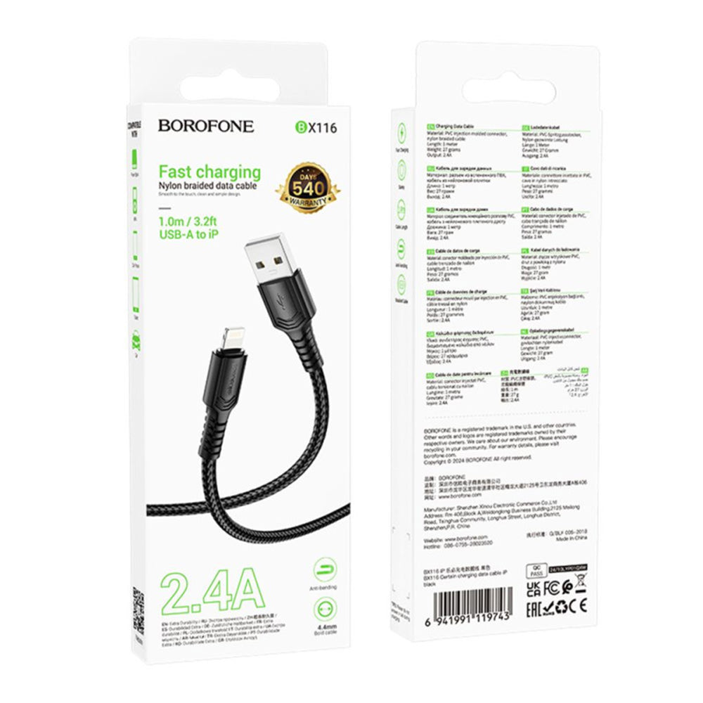 Kabel za podatke i punjenje USB-A - Lightning Borofone BX116 Certain, 18W, 1m, Crni