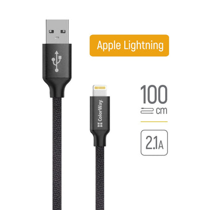 Kabel za podatke i punjenje USB-A - Lightning ColorWay CW-CBUL004, 18W, 1m, Crni