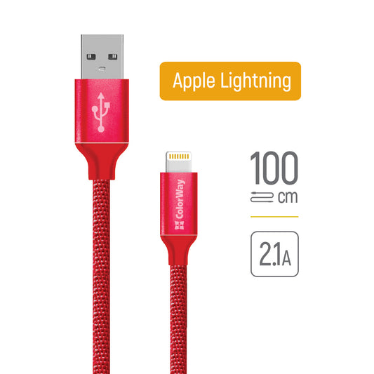 Kabel za podatke i punjenje USB-A - Lightning ColorWay CW-CBUL004, 18W, 1m, Crveni