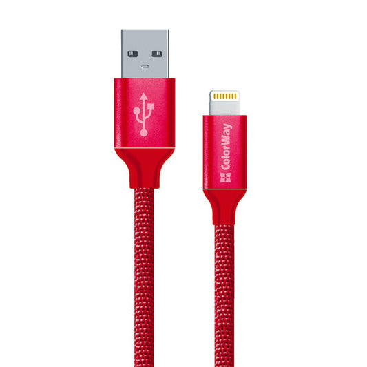 Kabel za podatke i punjenje USB-A - Lightning ColorWay CW-CBUL004, 18W, 1m, Crveni