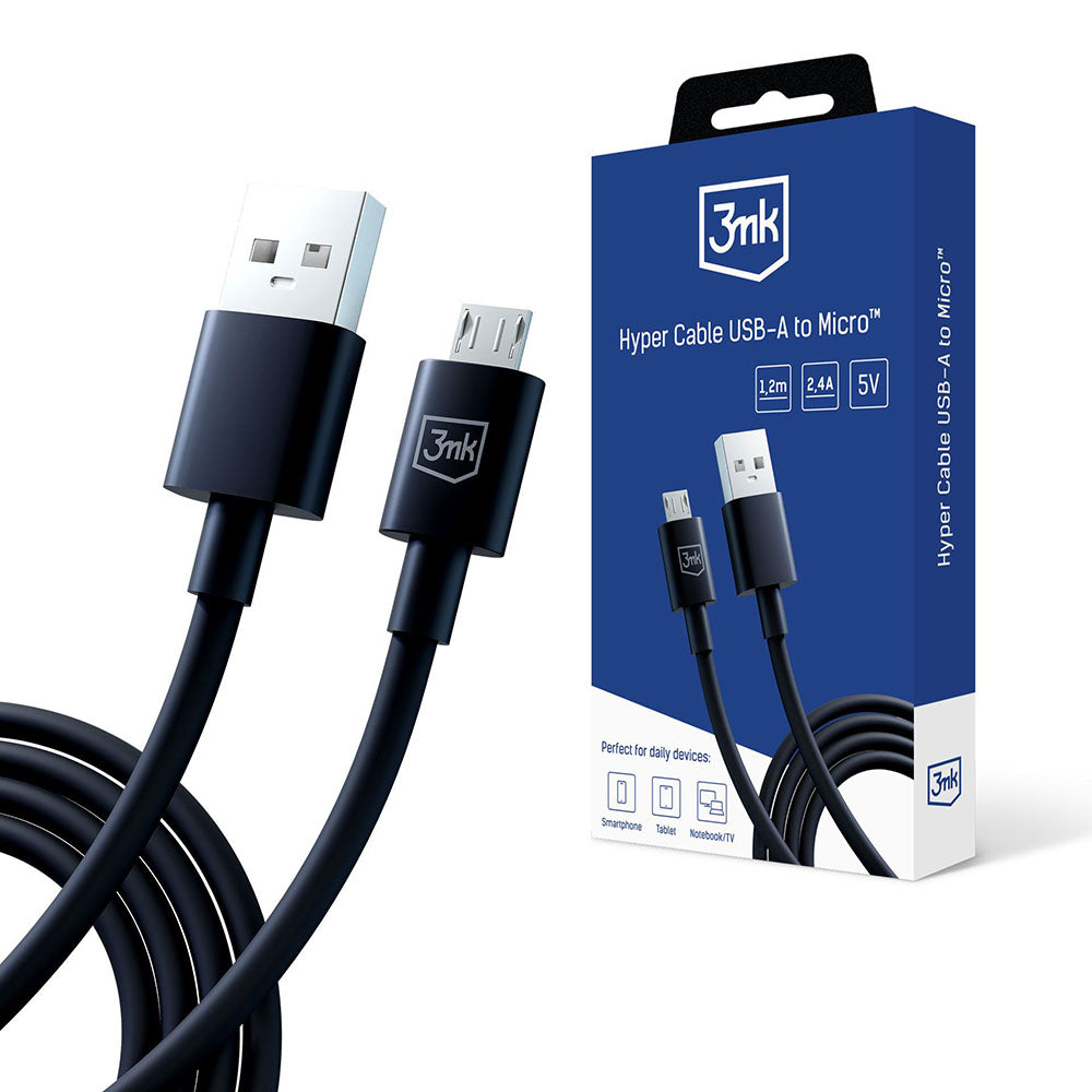 Kabel za podatke i punjenje USB-A - microUSB 3MK Hyper, 18W, 1.2m, Crni