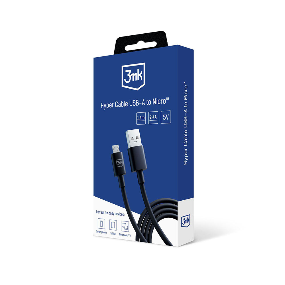 Kabel za podatke i punjenje USB-A - microUSB 3MK Hyper, 18W, 1.2m, Crni