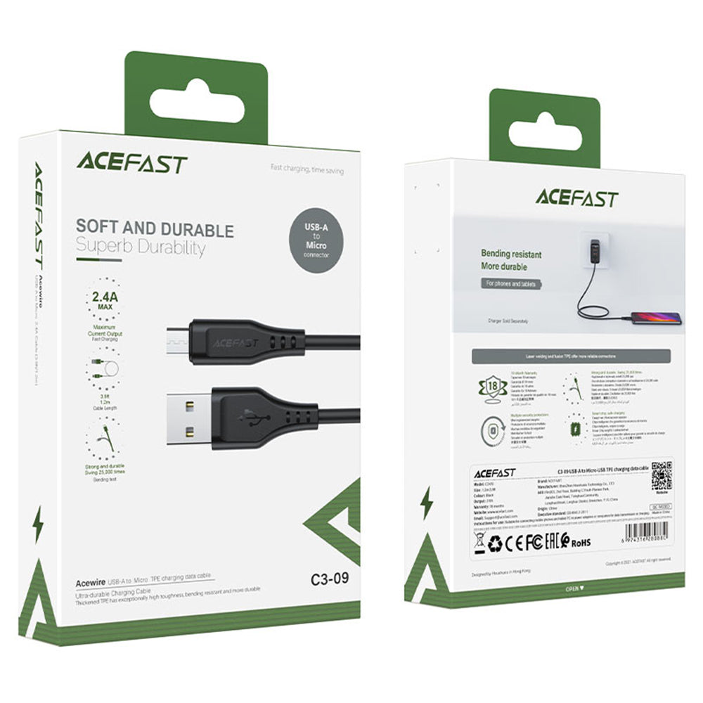 Kabel za podatke i punjenje USB-A - microUSB Acefast C3-09, 18W, 1.2m, Crni