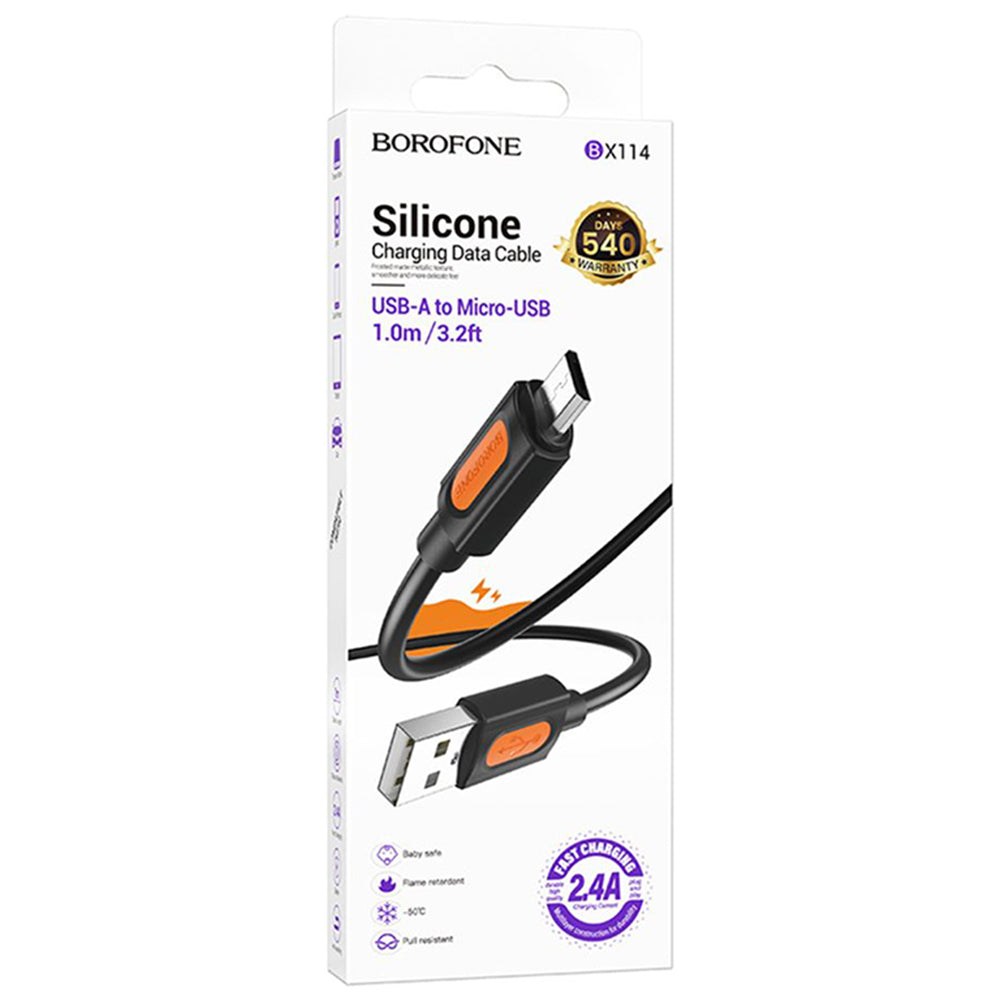 Kabel za podatke i punjenje USB-A - microUSB Borofone BX114 Silicone, 18W, 1m, Crni