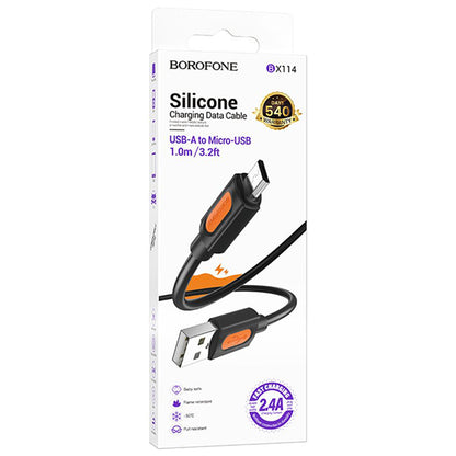 Kabel za podatke i punjenje USB-A - microUSB Borofone BX114 Silicone, 18W, 1m, Crni